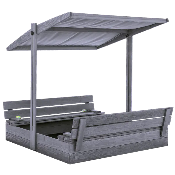 Sandkasse med benker og justerbart tak – 120 × 120 cm